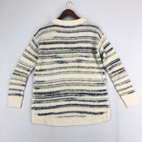 Calvin Klein Women's Size Small White Blue Striped Knit Crewneck Sweater - Picture 9 of 9